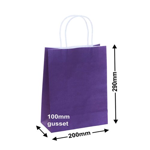 A5 Purple Paper Carry Bags 200x290mm (Qty:250) - dimensions