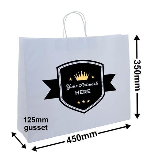 Custom Printed 2 Colours 1 Side Boutique White Paper Carry Bags 350x450mm - dimensions