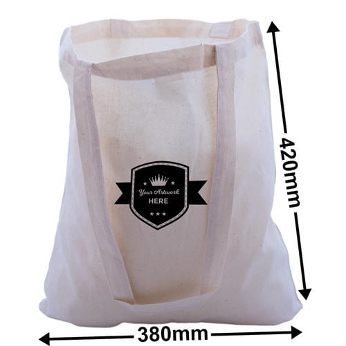 Custom Calico Carry Bags with Long Handles 1 Colour 2 Sides 420x380mm - dimensions