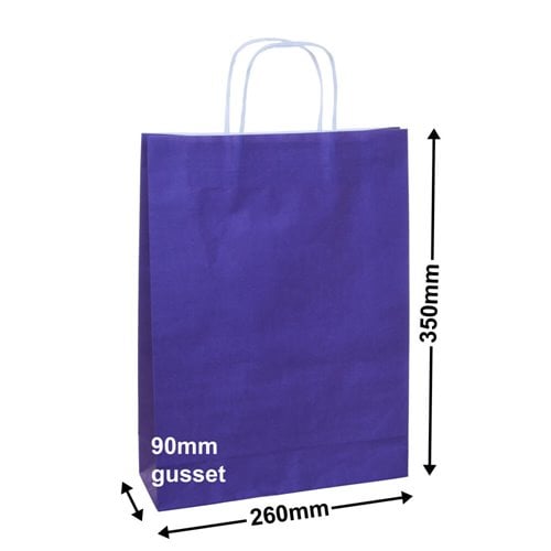 A4 Purple Paper Carry Bags 260x350mm (Qty:50) - dimensions