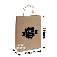 Custom Printed Brown Paper Carry Bags 350x260mm 1 Colour 2 Sides