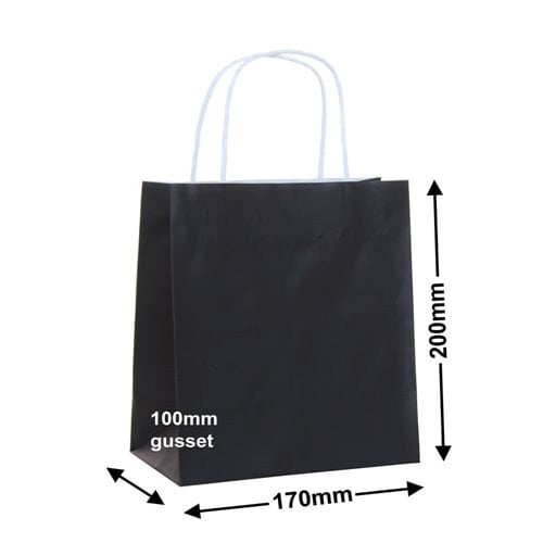 Black Paper Carry Bags 170x200mm (Qty:50) - dimensions