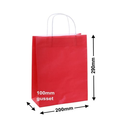A5 Red Paper Carry Bags 200x290mm (Qty:50) - dimensions