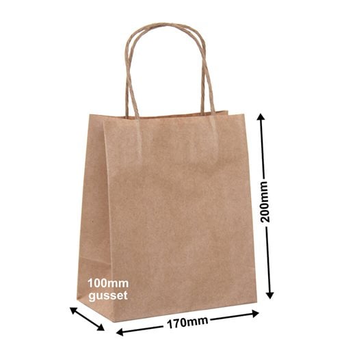 Brown Paper Carry Bags 170x200mm (Qty:500) - dimensions