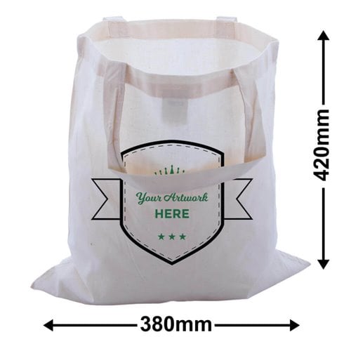 Custom Printed Large Calico Carry Bags 2 Colours 2 Sides 420x380mm - dimensions