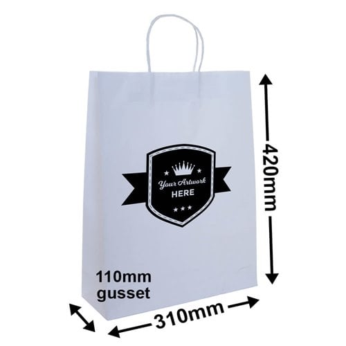 Custom Printed White Carry Bags 420x310mm 1 Colour 1 Side - dimensions