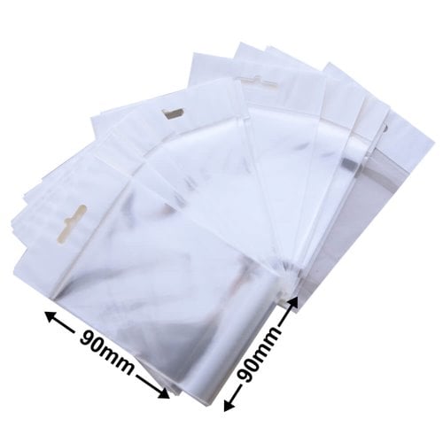 Hangsell Bags with White Headers 90x90mm 35µm (Qty:100) - dimensions