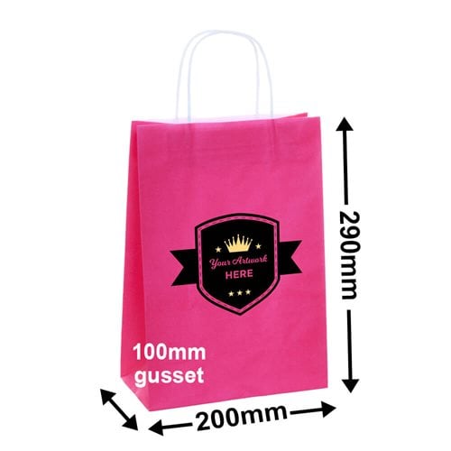 Coloured Paper Carry Bags Express Printed 2 Colours 1 Side 290x200mm - dimensions