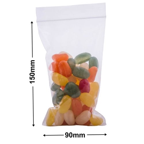 Resealable Press Seal Bags 90x150mm 75µm (Qty:1000) - dimensions