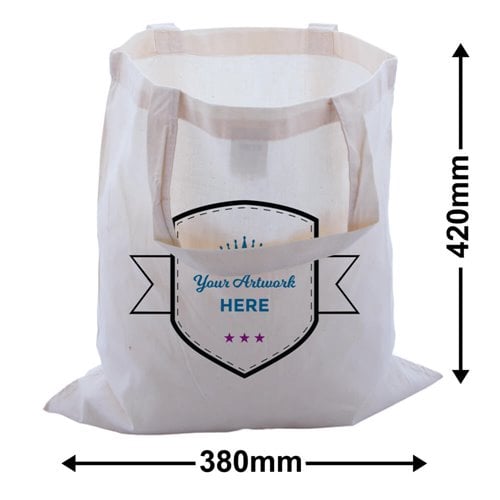Custom Printed Large Calico Carry Bags 3 Colours 2 Sides 420x380mm - dimensions