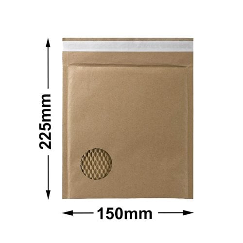 Honeycomb Padded Bag - Size 1 225mm x 150mm - dimensions