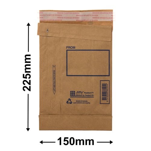 Jiffy Padded Bag - Size 1 225 x 150 - dimensions