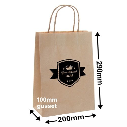 Express Printed Brown Paper Carry Bags 1 Colour 2 Sides 290x200mm - dimensions