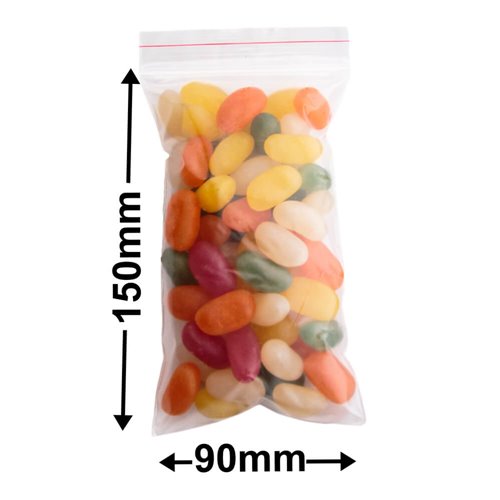 Resealable Press Seal Bags 90x150mm 50µm (Qty:1000) - dimensions