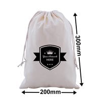 Custom Printed Calico Drawstring Bags 300x200mm 1 Colour 2 Sides