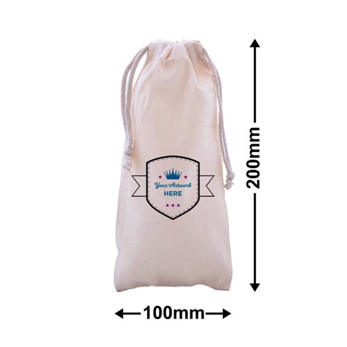 Printed Baby Calico Drawstring Bag 3 Colours 1 Side - dimensions