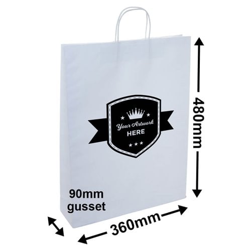 Custom Printed White Paper Carry Bags 1 Colour 1 Side 480x340mm - dimensions