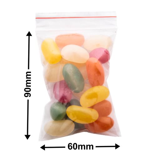 Resealable Press Seal Bags 60x90mm 50µm (Qty:1000) - dimensions