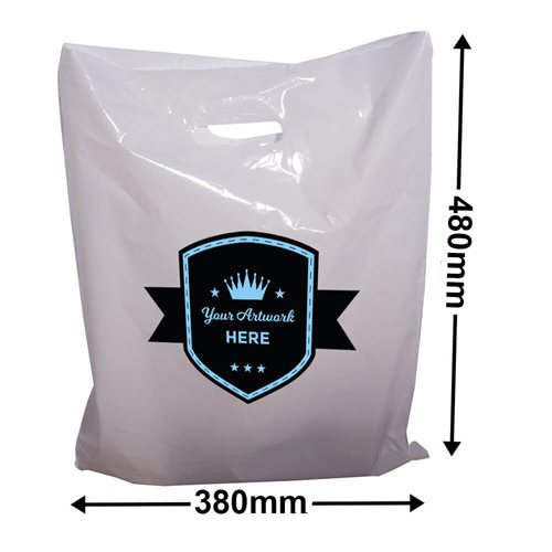 Custom Printed White Plastic Carry Bag 2 Colours 1 Side 480x380mm - dimensions