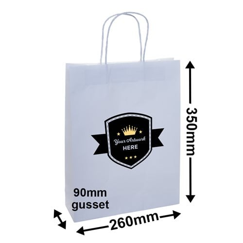 Custom Printed White Paper Carry Bags 350x260mm 2 Colours 2 Sides - dimensions