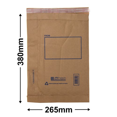 Size 5 Jiffy Padded Mailing Bags 265x380mm (Qty:100) - dimensions