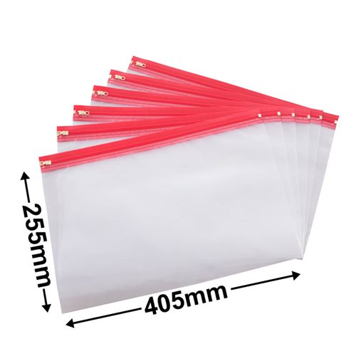 Plastic Zipper Document Bags 255x405mm (Qty:25) - dimensions