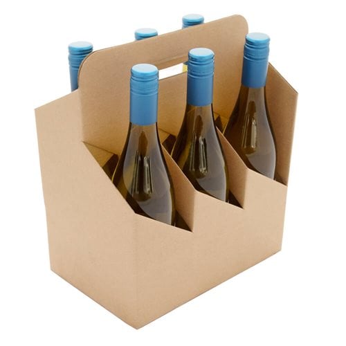 Brown 6 Bottle Wine Carry Boxes 210x420mm (Qty:10) - dimensions