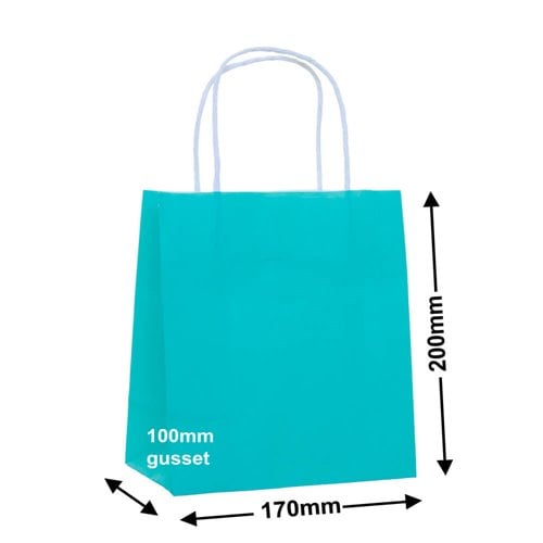 Aqua Blue Paper Carry Bags 170x200mm (Qty:250) - dimensions
