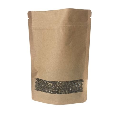Stand-Up Resealable Kraft Paper Pouch Bags with Window 138x205mm (Qty:100) - dimensions