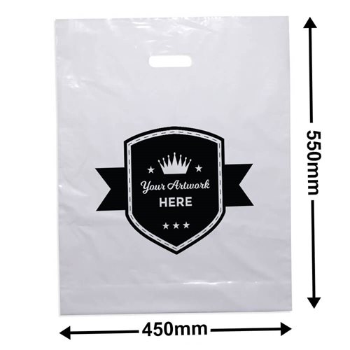 Custom Printed XL White Plastic Bag 1 Colour 1 Side - dimensions