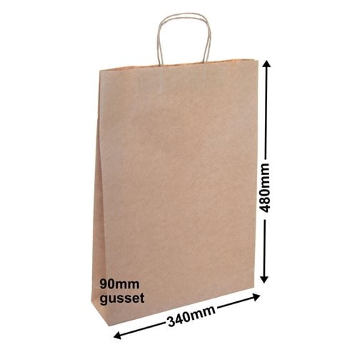 Brown Paper Carry Bags 340x480mm (Qty:250) - dimensions