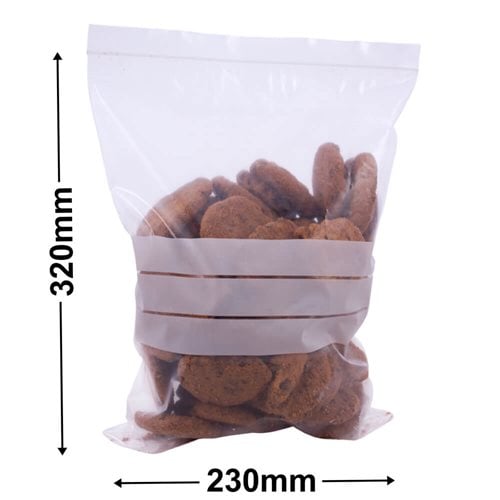Resealable Bags with Write On Panel - 230x320mm 100µm (Qty:500) - dimensions