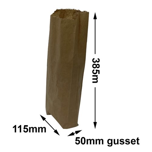 Kraft Paper Single Wine Bottle Bags 115x385mm (Qty:500) - dimensions