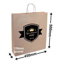 Custom Printed 2 Colours 2 Sides Brown Paper Carry Bags 500x450mm