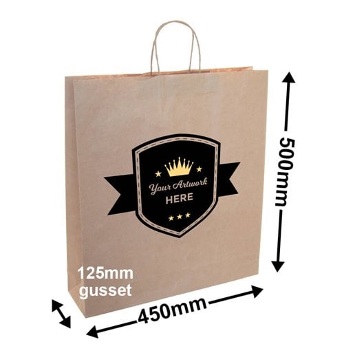 Custom Printed 2 Colours 2 Sides Brown Paper Carry Bags 500x450mm - dimensions