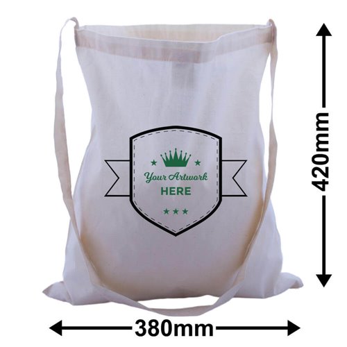 Custom Print Large Calico Shoulder Strap Bags 2 Colours 1 Side 420x380mm - dimensions