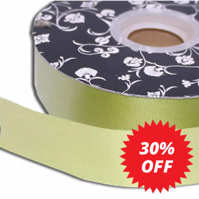 Florist Tear Ribbon Olive 30mm wide x 90m per roll - dimensions