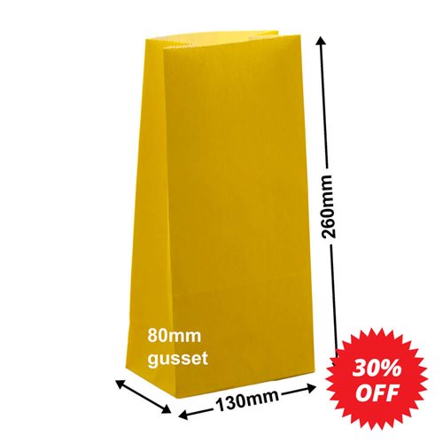 Paper Gift Bags Yellow 130x260+80 no handles - dimensions