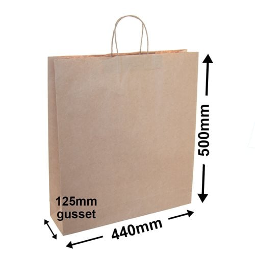 Brown Paper Carry Bags 440x500mm (Qty:125) - dimensions