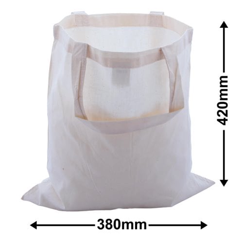 Two Short Handle Calico Bags 420x380mm | Natural Calico (Qty:50) - dimensions