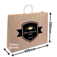 Custom Printed 2 Colours 2 Sides Boutique Brown Paper Carry Bags 350x450mm