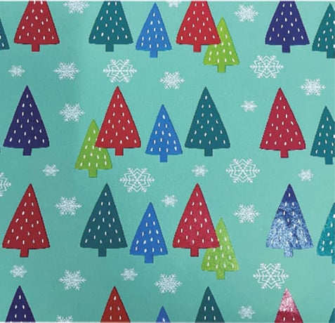 Xmas Tree Themed Pattern on Green Wrapping Paper (Length: 60M) - dimensions