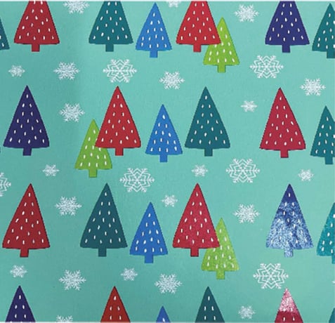 Xmas Tree Themed Pattern on Blue Wrapping Paper 500mm x 60m - dimensions