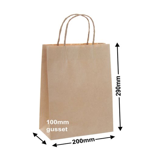 A5 Brown Paper Carry Bags 200x290mm (Qty:50) - dimensions