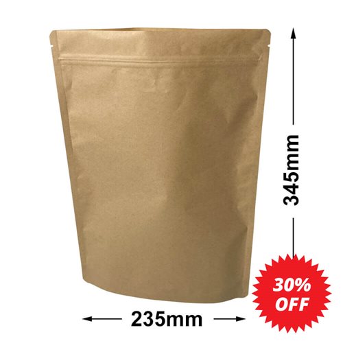 Slimline Kraft Paper Pouch Bags 235x345mm & 60mm Bottom Gusset (Qty:100) - dimensions