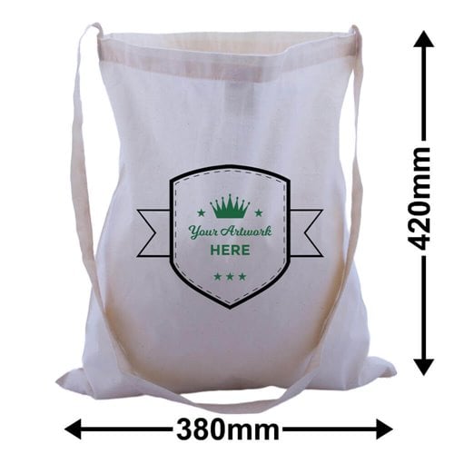 Custom Print Large Calico Shoulder Strap Bags 2 Colours 2 Sides 420x380mm - dimensions
