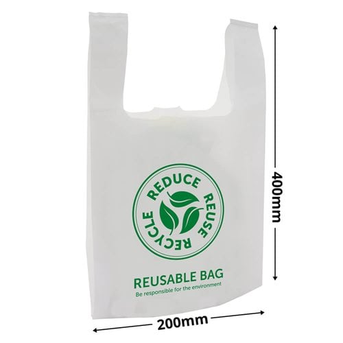 Small White Singlet Checkout Bags 200x400mm (Qty:1500) - dimensions
