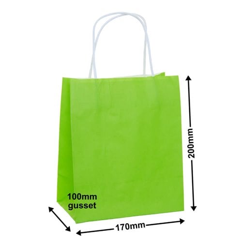 Lime Green Paper Carry Bags 170x200mm (Qty:250) - dimensions