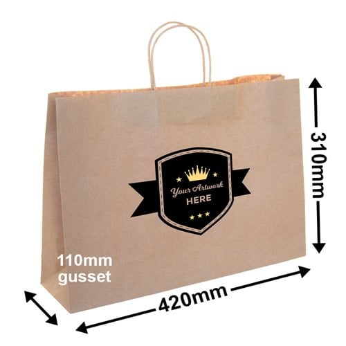 Custom Printed 2 Colours 1 Side Boutique Brown Paper Carry Bags 310x420mm - dimensions