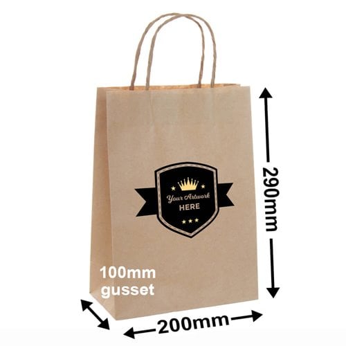 Express Printed Brown Paper Carry Bags 2 Colours 2 Sides 290x200mm - dimensions
